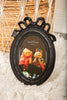 Gothic Victorian Black Oval Picture Frame w Large Bow and Ribbon