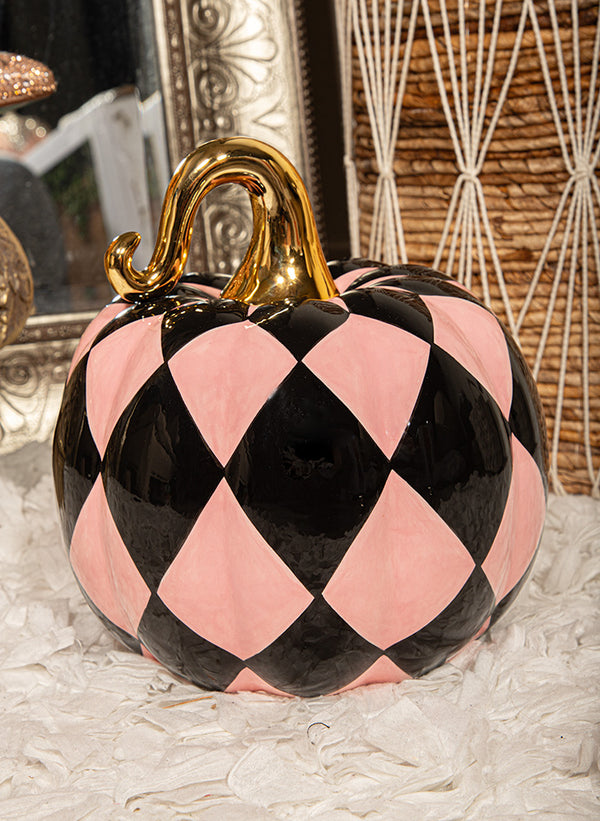 Ceramic Cinderella Harlequin Gold Pumpkin Decoration