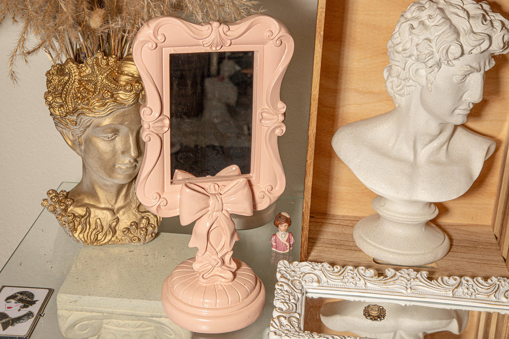 Pink Shabby Chic Vanity Tabletop Mirror w Large Bow