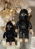 Set Of 2 Crossed Eyes Black and Champagne Pop Art Bearbrick Inspired Bears Statue Figurines