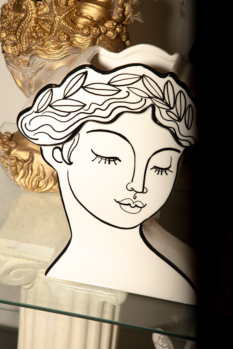 Greek Mythology Goddess Face Athena Sketch Flower Vase