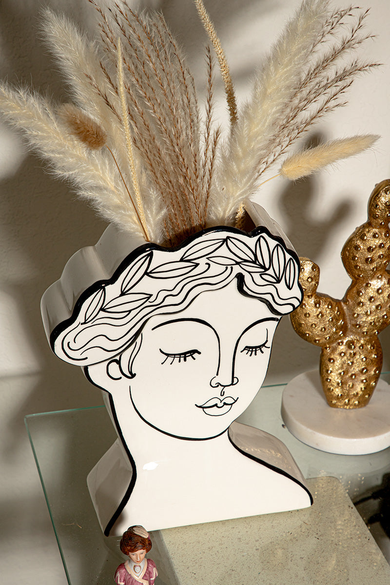 Greek Mythology Goddess Face Athena Sketch Flower Vase