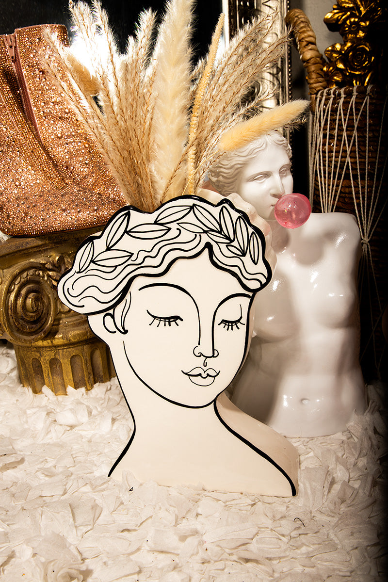 Greek Mythology Goddess Face Athena Sketch Flower Vase