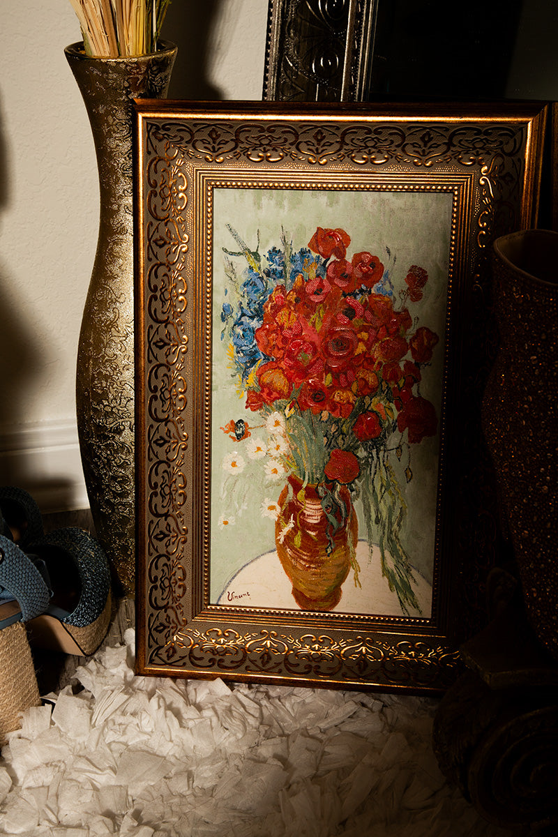 Red Poppies & Daisies' Flowers in Jar Oil Paint by Vincent Van Gogh Reproduction Art