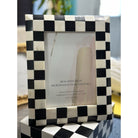 Black and white checkered bone inlay photo frame, handcrafted retro decor.