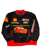 disney lightning mcqueen women’s varsity jacket black red racing vintage pixar collectible