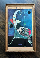 Framed vintage Vogue magazine cover from July 1914 in ornate antique gold frame featuring Old Hollywood fashion art wall décor.