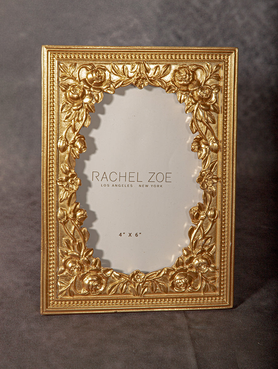 Rachel Zoe 4x6 gold floral carved picture frame in Hollywood Regency style