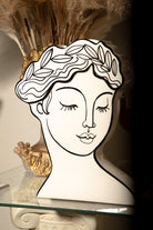 Greek goddess line art ceramic bust planter with modern minimalist design, perfect for home or studio decor.
