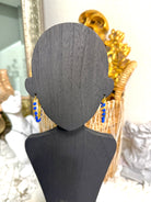 gold hoop earrings with royal blue gemstone beads handmade elegant boho chic jewelry