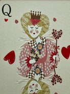 Illustration of a queen character with decorative elements on a light background