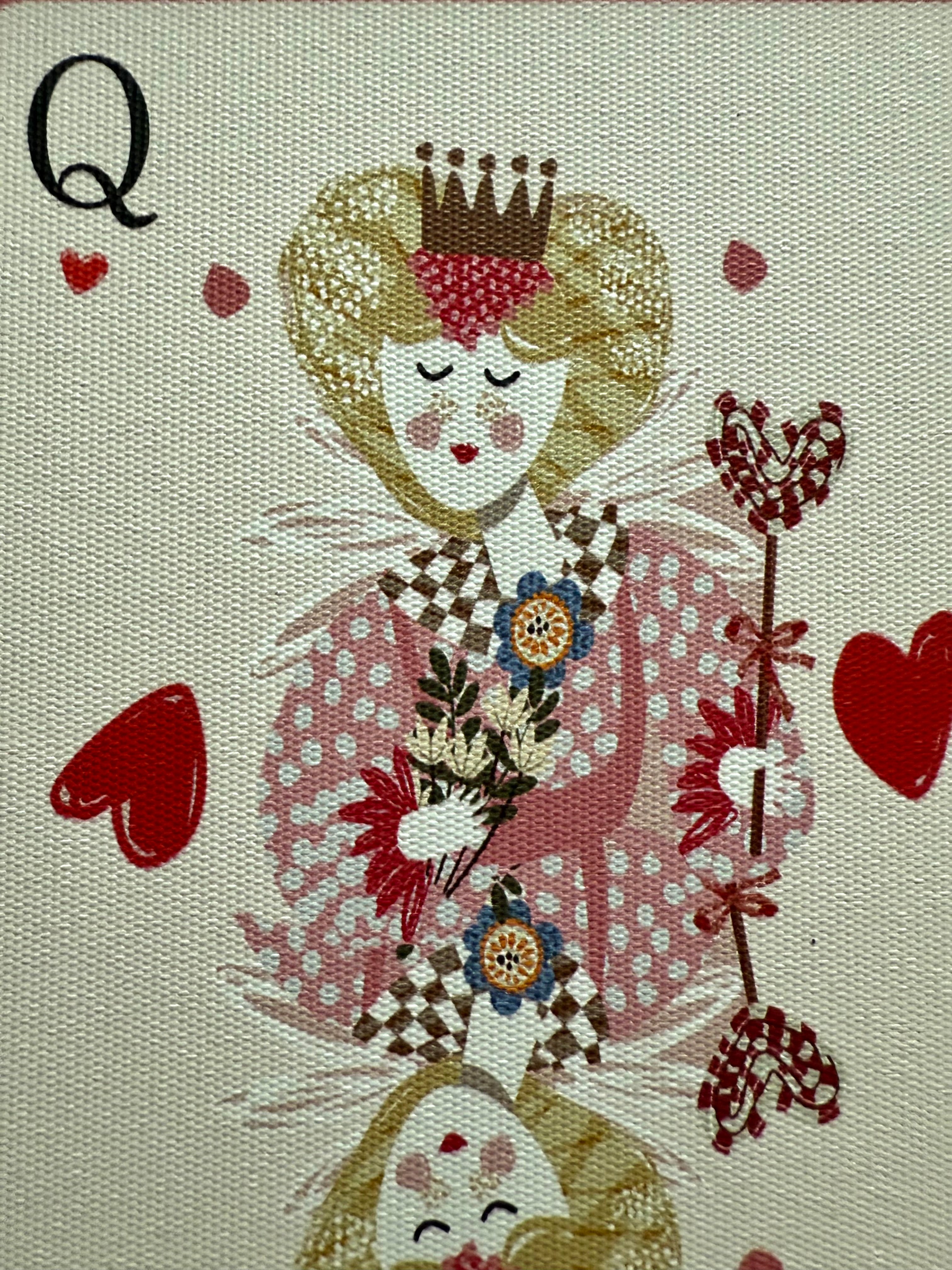 Illustration of a queen character with decorative elements on a light background