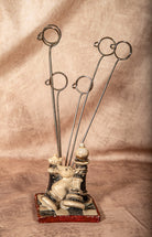 Vintage chess piece photo holder figurine with multiple clips for photos or notes, perfect for study or desk décor.