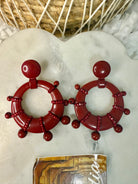 vintage red nautical life saver hoop earrings glossy resin beaded coastal retro jewelry