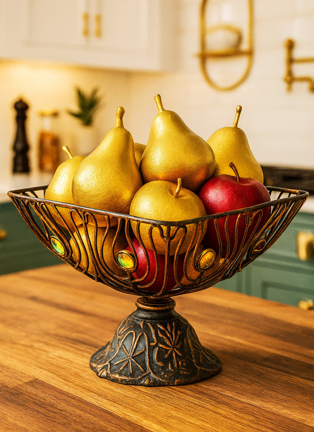 Vintage Bronze Fruit Basket with Rhinestone Detail – Uturn Utopia