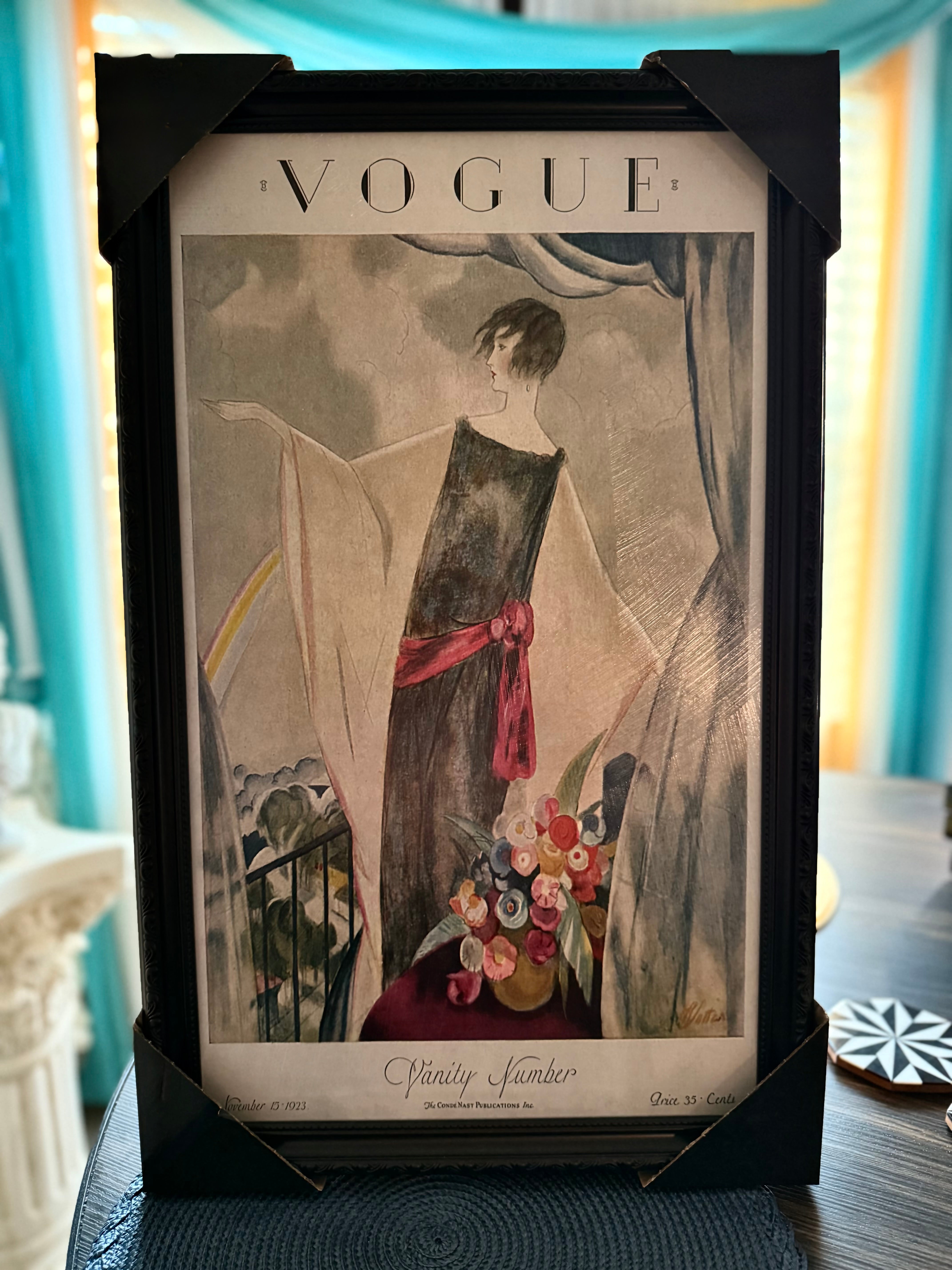 Framed Vogue Vanity Number 1923 cover art print in black frame, chic flapper fashion illustration wall décor, ready to hang