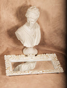 Carved floral ornate mirror tray with antique finish, perfect for classic home or vanity decor.
