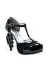 5 Brass Knuckle heel with pinstripe fabric & Black Patent