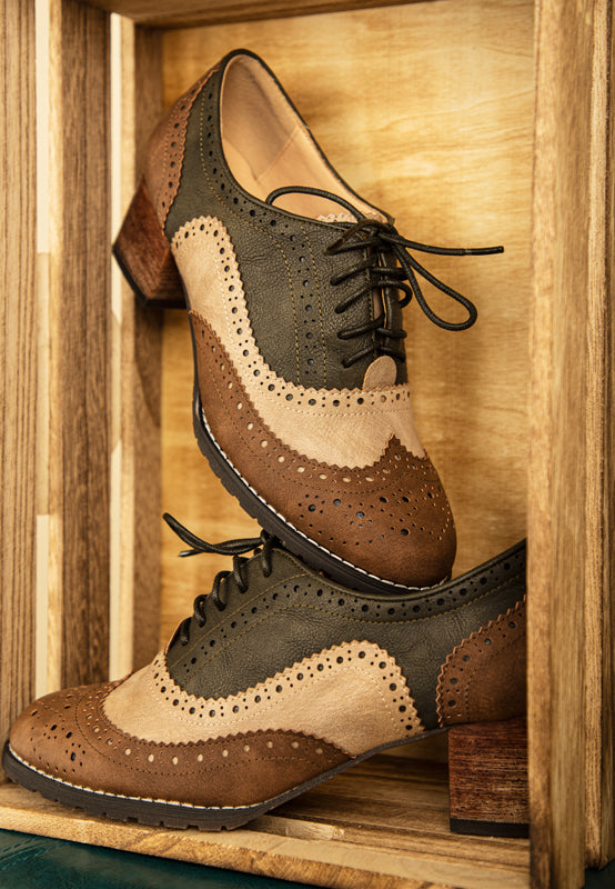Brown Multi Oxford Spectator Lace Up Mocassin Shoes