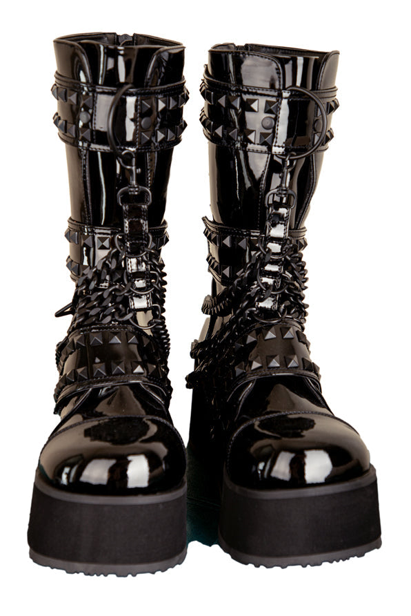 Black Patent Pyramid Studded Boots