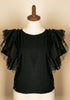 Vintage Avangard Fashion Style Black Top with Ruffle Shoulders Stretchy Top / Career / Gothic L