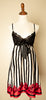 Vintage - Black & White Babydoll Dress with Red Flowers Rockabilly Retro Medium