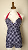 Vintage - Navy & White Polka Dot Retro Vintage Swimsuit Short Padded Cups Rockabilly XL
