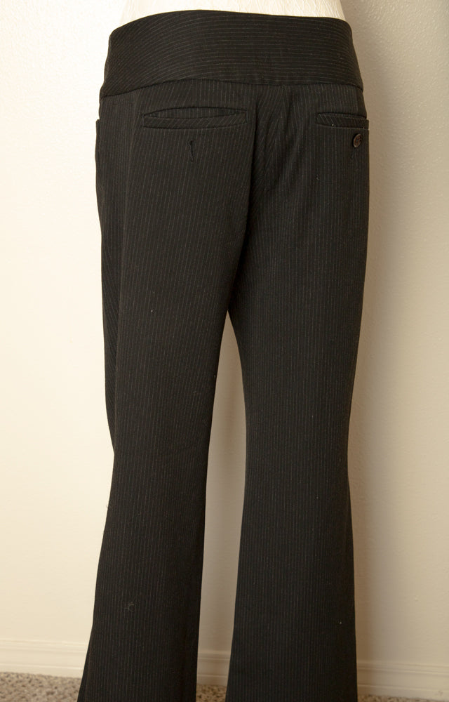 Vintage Express Casual Career Pinstripe Black & White Stretchy Loose Flare Pants Size 4