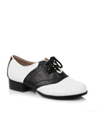 black and white saddle oxford shoes with 1 inch heel for retro or halloween costume