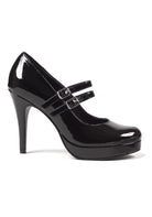 black double strap mary jane heels with 4 inch heel and patent finish for gothic or retro wear
