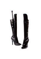 Black patent knee boots with whip 5 inch heel gothic dominatrix cosplay women’s fashion footwear
