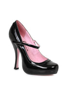 black patent mary janes with pink interior and concealed platform for pinup or performance wear