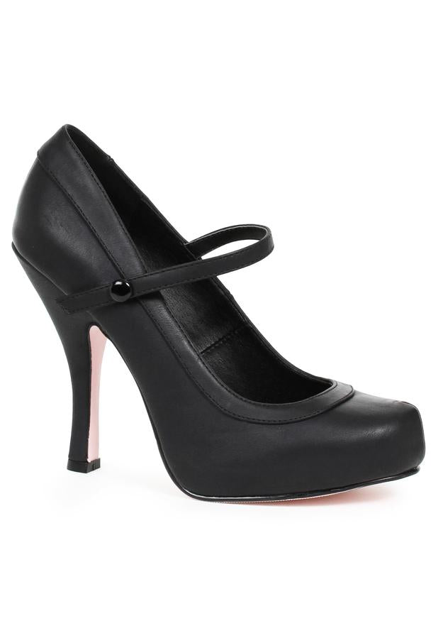 black faux leather mary jane heels with hidden platform and strap for gothic doll or halloween outfit