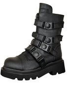 Black PU rave platform boots with buckle straps women’s industrial gothic streetwear fashion
