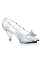 clear pumps with butterfly accent and 3 inch heel for fairytale, cosplay, or evening looks