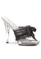 clear high heel sandals with lace and bow for showgirl ballerina or fairy costume