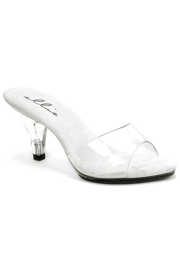 clear mules with 3 inch heel and open design for modern minimal or stage fashion looks