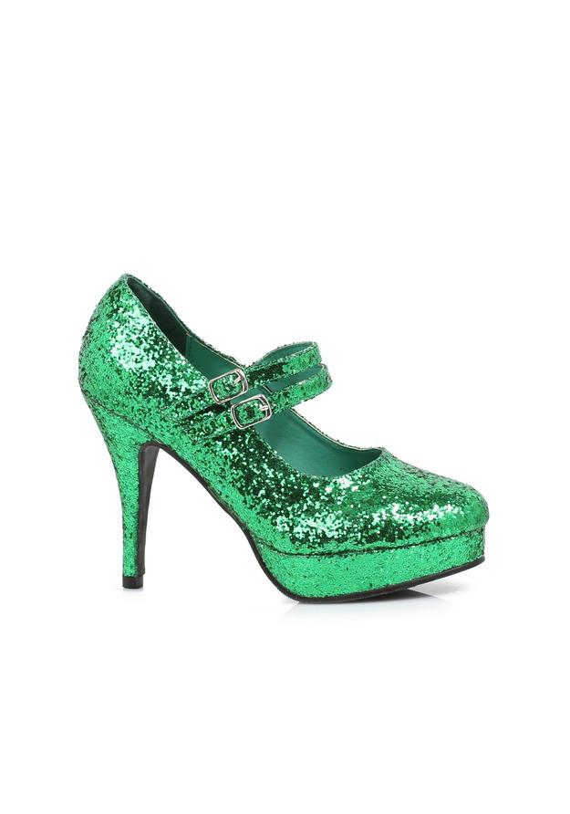 green glitter mary jane heels with double strap for witch or fairy halloween outfits