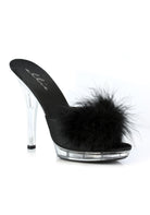 fluffy feather heels with clear base for burlesque or hollywood starlet costume