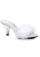 white marabou feather slippers with 3 inch heel for old hollywood boudoir or glam styling