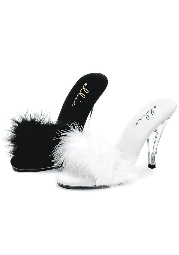 Feather maribou slippers 4 inch heel vintage boudoir black or white women’s retro glamour footwear

