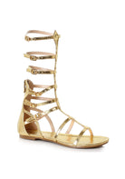 gold gladiator flat sandals with adjustable straps and open toe