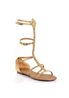 gold flat gladiator sandals with ankle straps for greek goddess or cleopatra costume