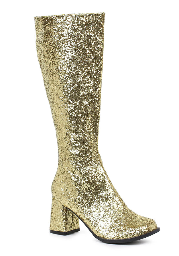 gold glitter knee high gogo boots for disco diva or goddess costume