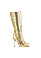 Gold glitter knee high boots 4 inch heel vintage showgirl disco retro women’s fashion
