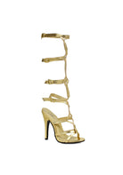 gold knee high stiletto sandals with multiple straps and high heel design