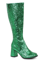 green glitter gogo boots with zipper for halloween enchantress or retro mod outfit