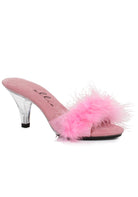 pink marabou mules with clear heel and fluffy feathers for barbie costume