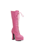 pink shimmer tall lace up boots with platform for barbie or pop star costume