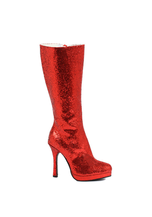 red glitter knee high boots with 4 inch heel for dorothy or showgirl costume